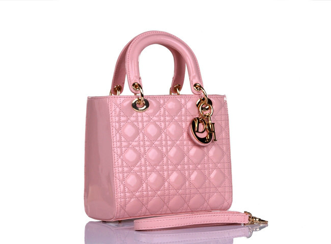 lady dior patent leather bag 6322 pink with gold hardware